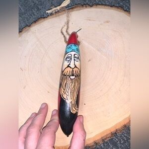 Hand-Painted‎ Wooden Ornament with Bearded Man Design